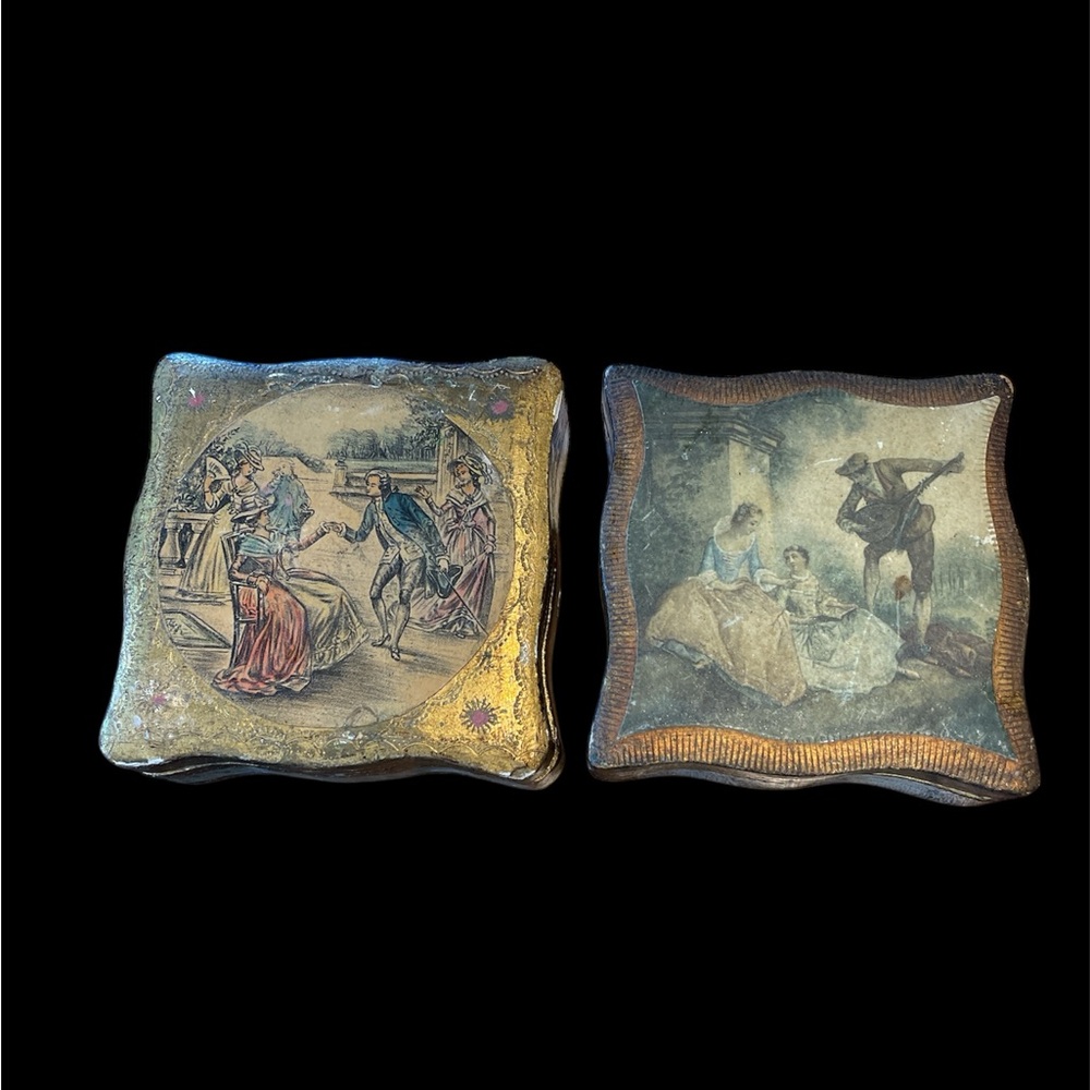 TWO AMAZING VINTAGE ITALIAN FLORENTINE Gold Leaf GILT WOOD BOXES